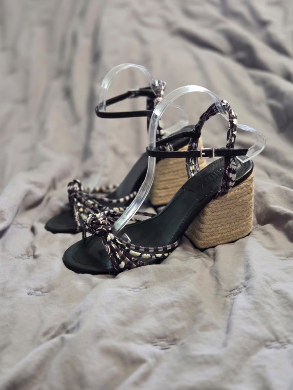 Saks5thAve Black Espadrille Wedge Sandals with Striped Tie Detail NWB